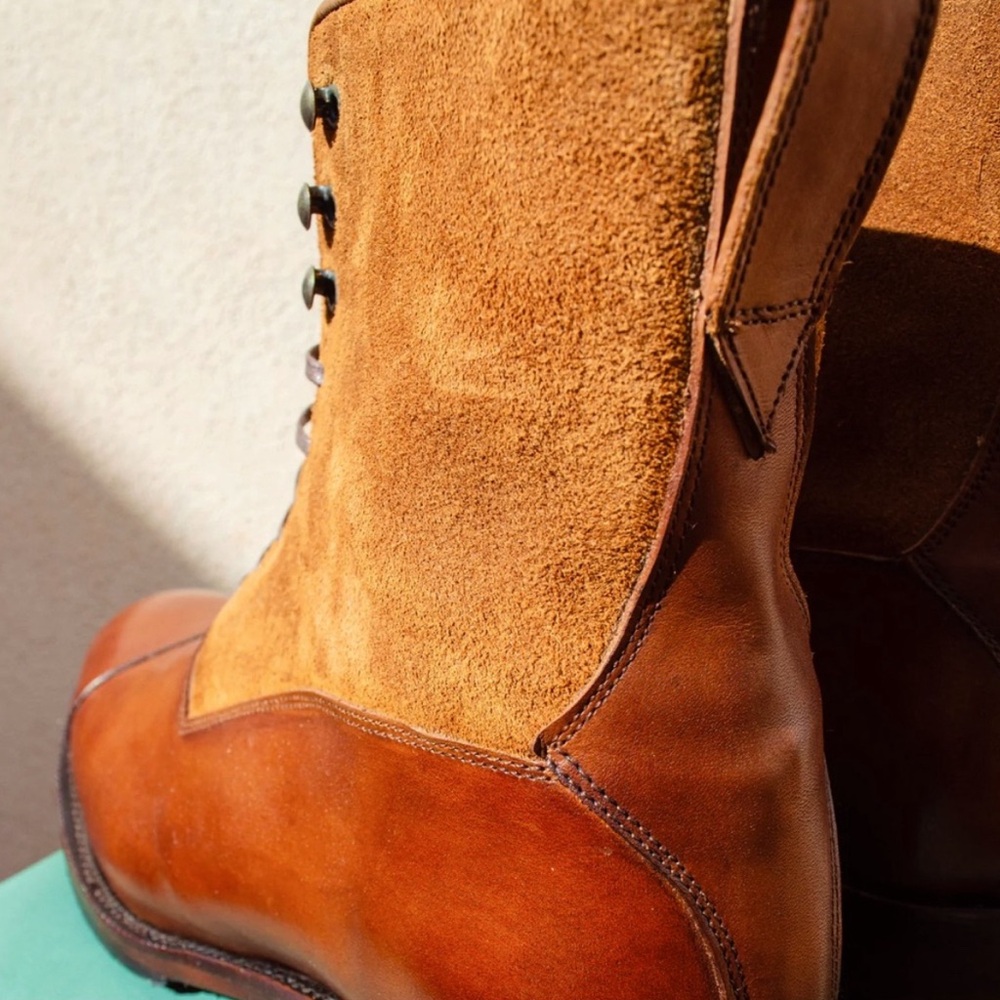 The Panuncio Bolivar Balmoral Boot in brandy colored suede/leather combo - Picture 9 of 12